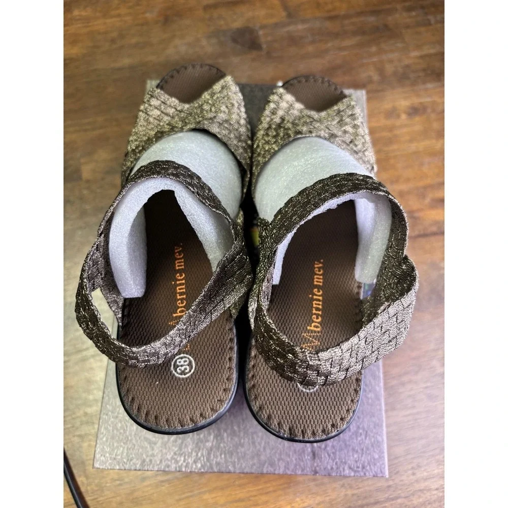 Bernie Mev Fame Bronze Metallic Woven Wedge Sandals Size 38 US 7.5-8